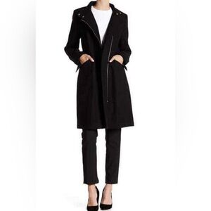 COLE HAAN Wool Blend Mock Meck Zip Coat